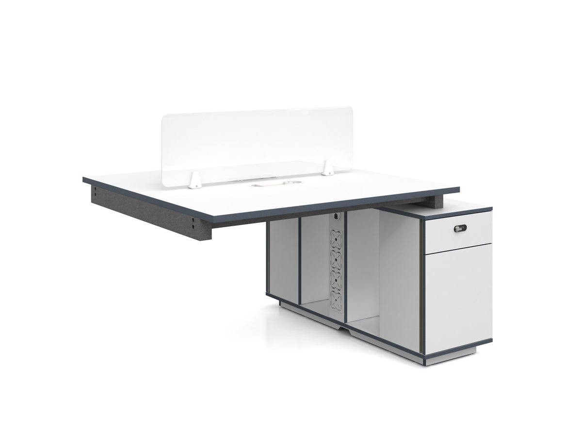 Knight 2.8M 4 Person Workstation with Cabinets - White