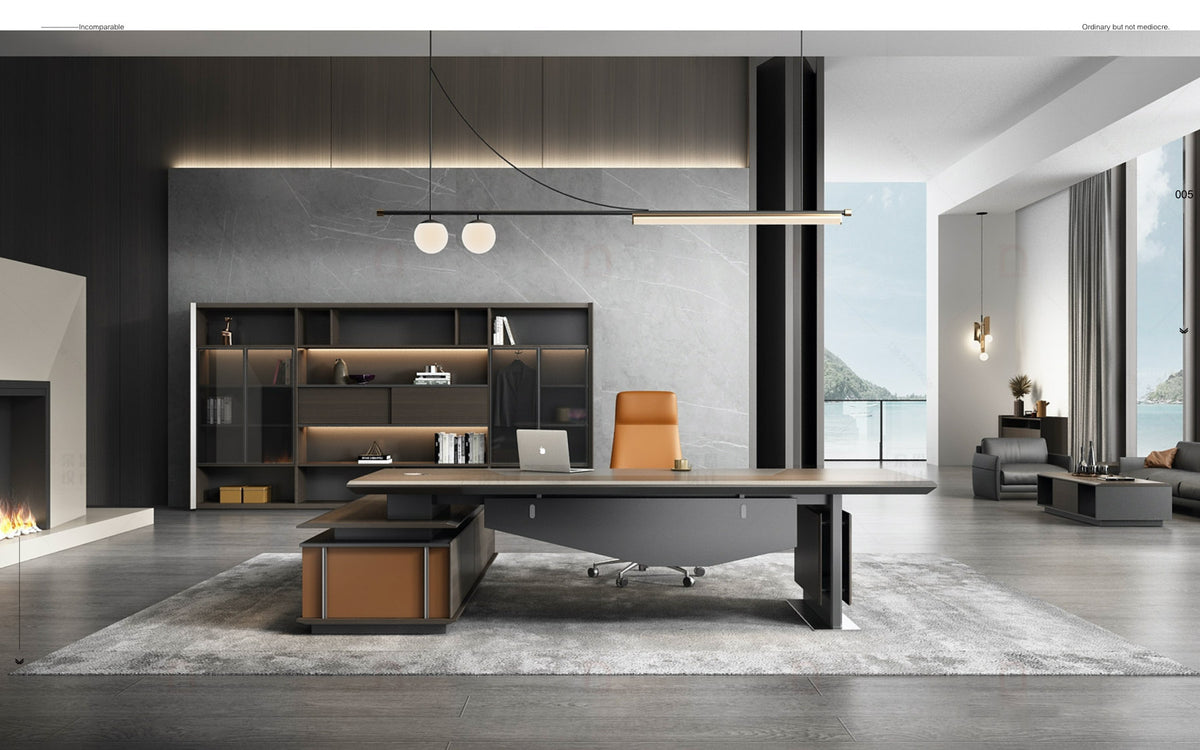 ARIVAN Executive Office Desk 2.4M With Right Return Brown Walnut Colour