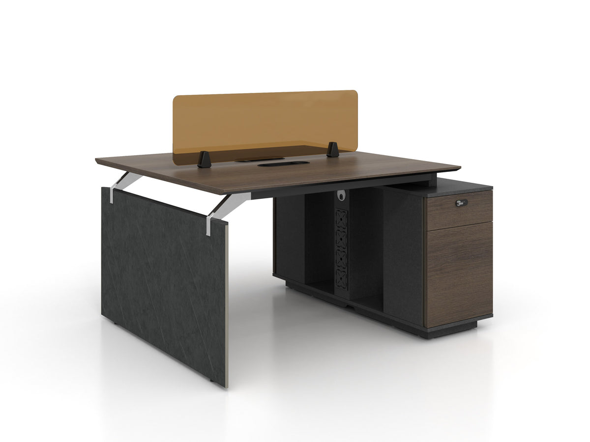 Knight 2.8M 4 Person Workstation with Cabinets - Brown Oak