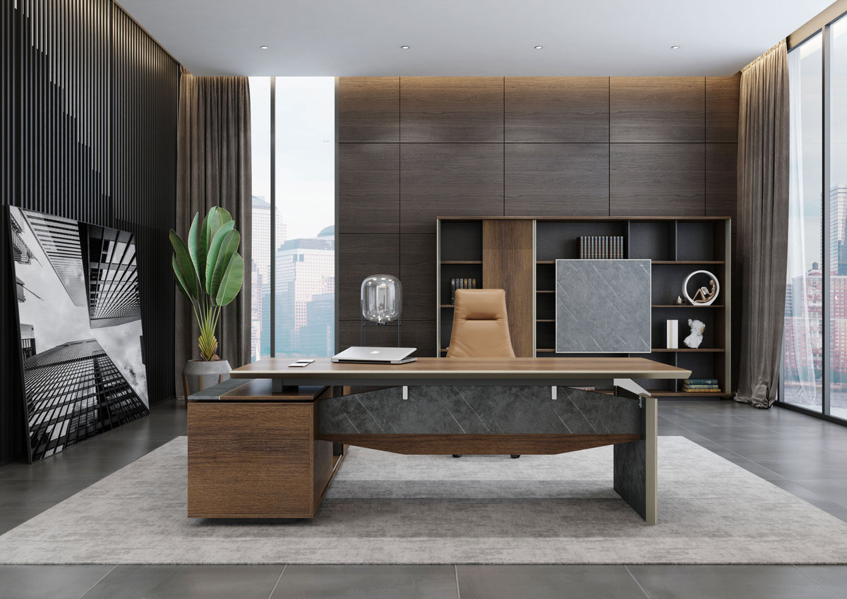 Knight Executive Office Desk 2.4M With Return Brown Oak