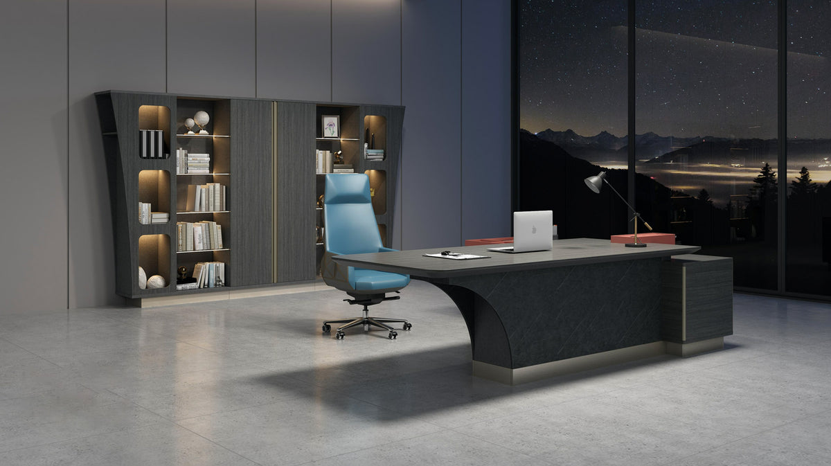 Vast 2.4M Executive Desk Office Desks With Return Teakwood