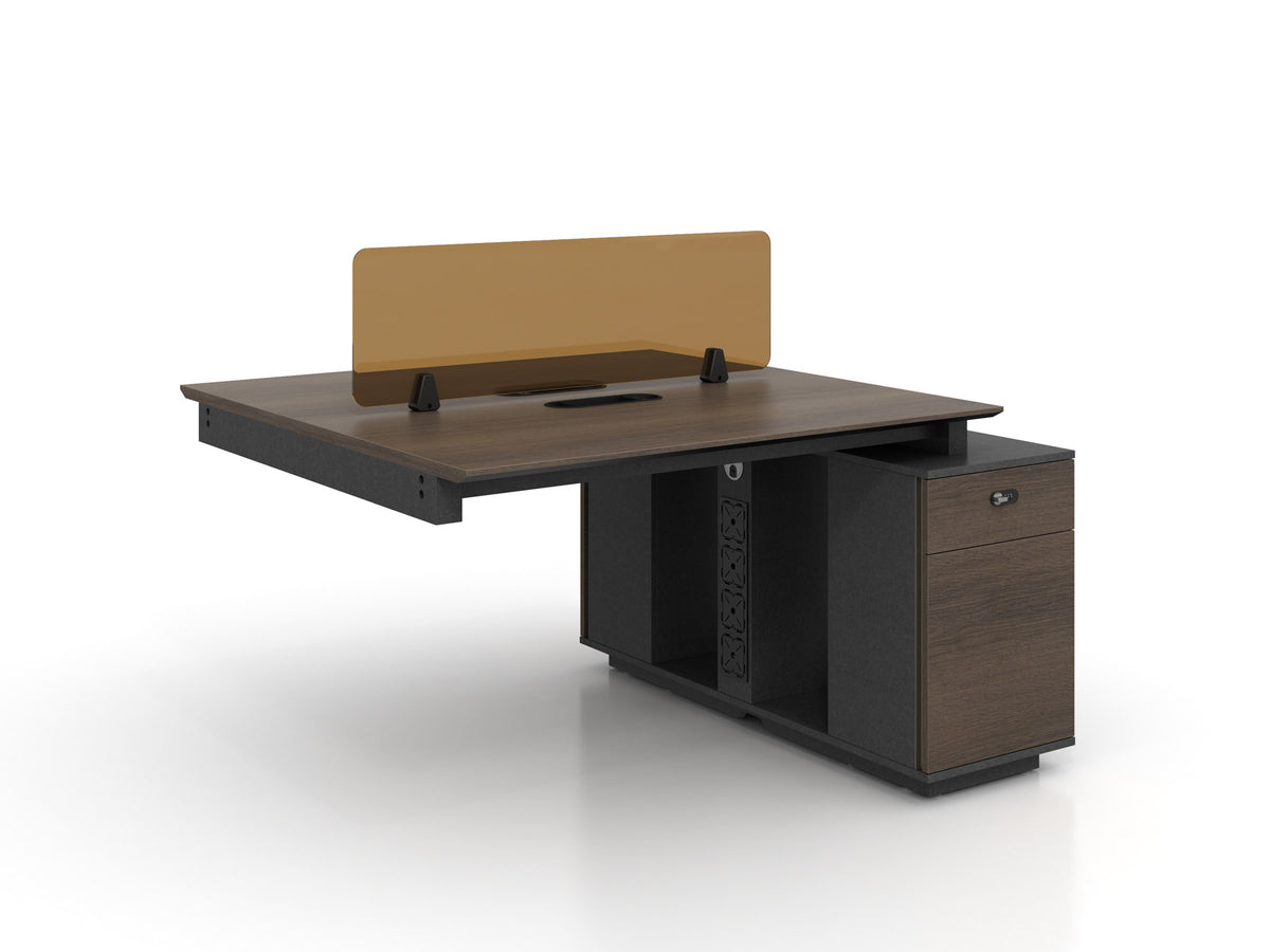 Knight 2.8M 4 Person Workstation with Cabinets - Brown Oak