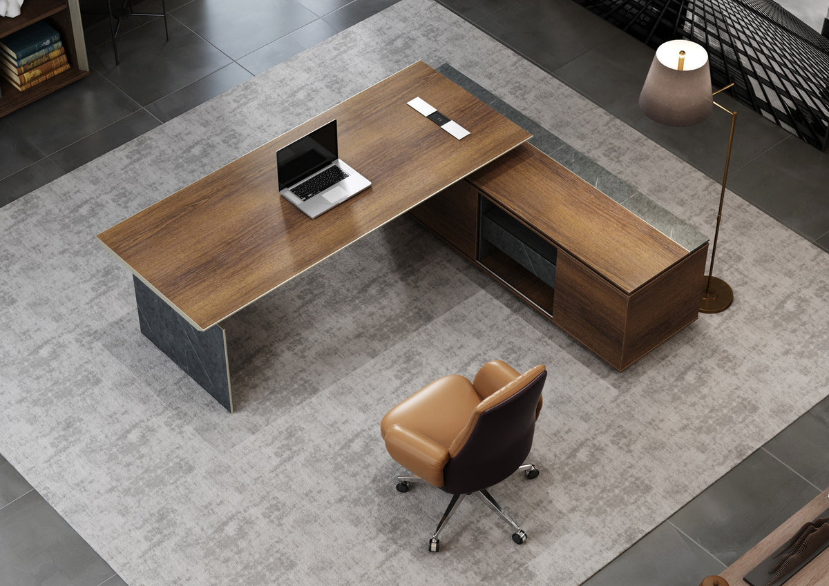 Knight Executive Office Desk 2.4M With Return Brown Oak