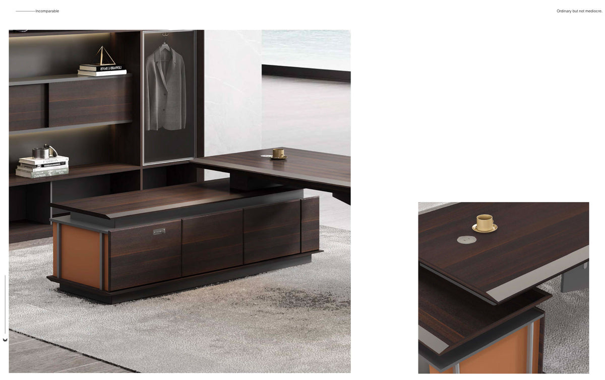 ARIVAN Executive Office Desk 2.4M With Right Return Brown Walnut Colour