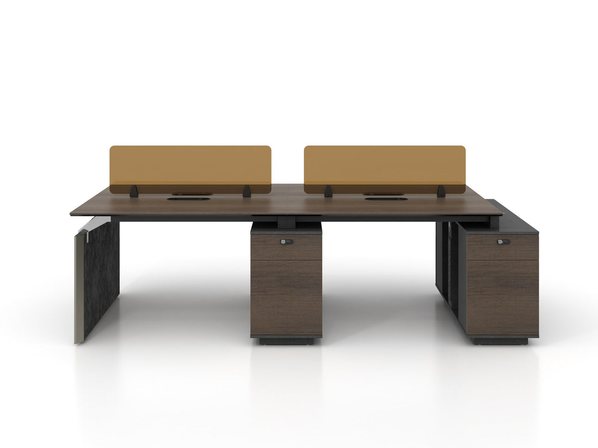 Knight 2.8M 4 Person Workstation with Cabinets - Brown Oak