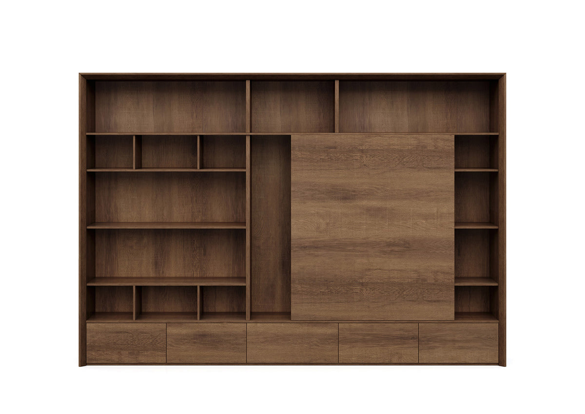 Bookshelf Bookcase Filing Display Unit 3.2M Cabinet Shelf Brown Oak