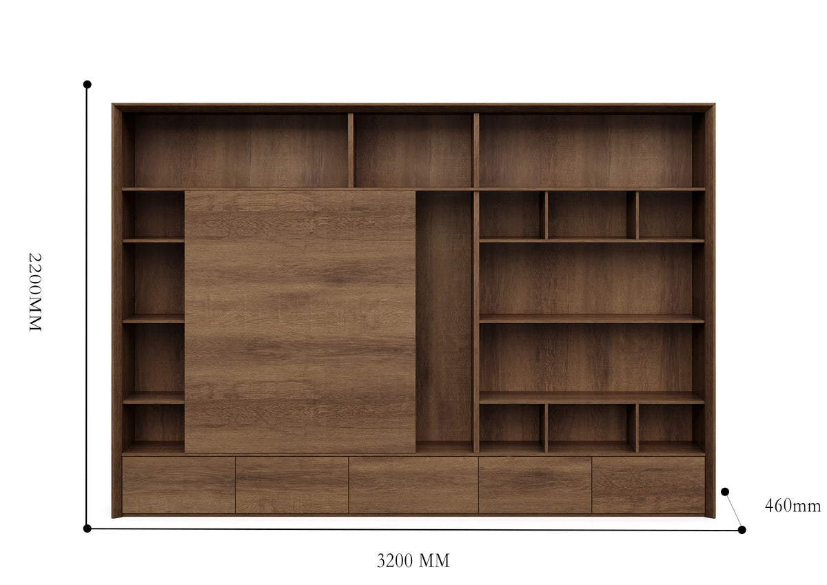 Bookshelf Bookcase Filing Display Unit 3.2M Cabinet Shelf Brown Oak