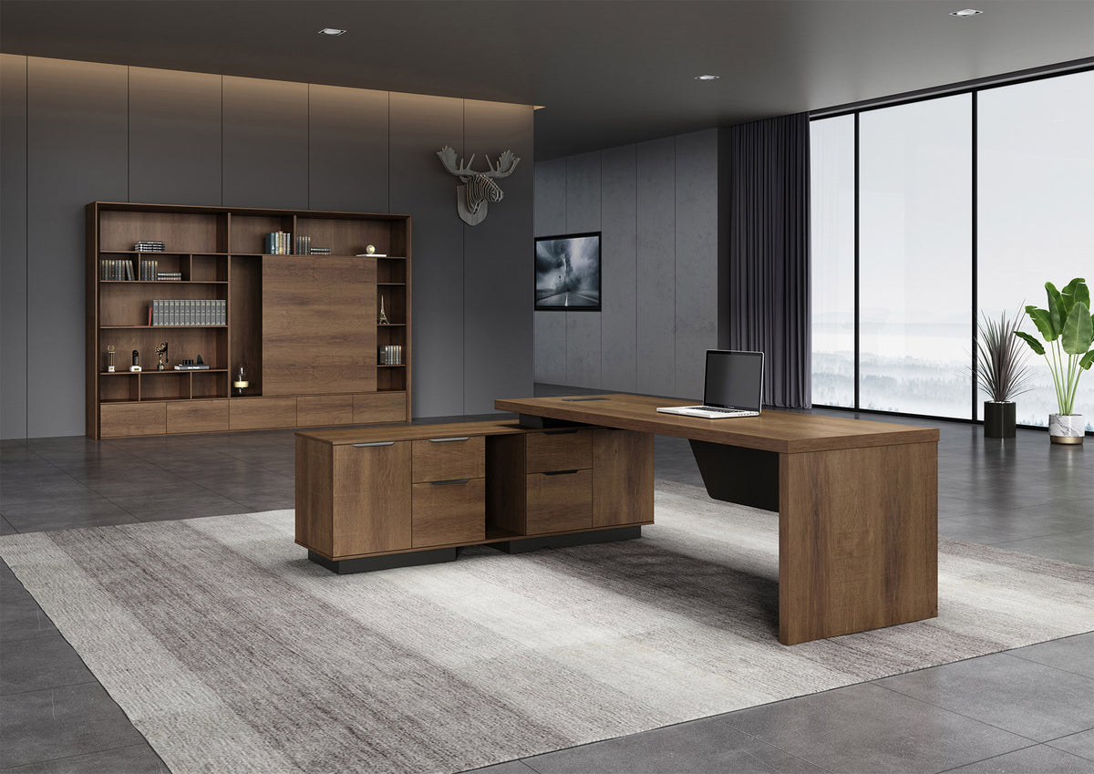 Executive Office Desk Adjustable 2.2M/2.4M With Left Return Brown Oak