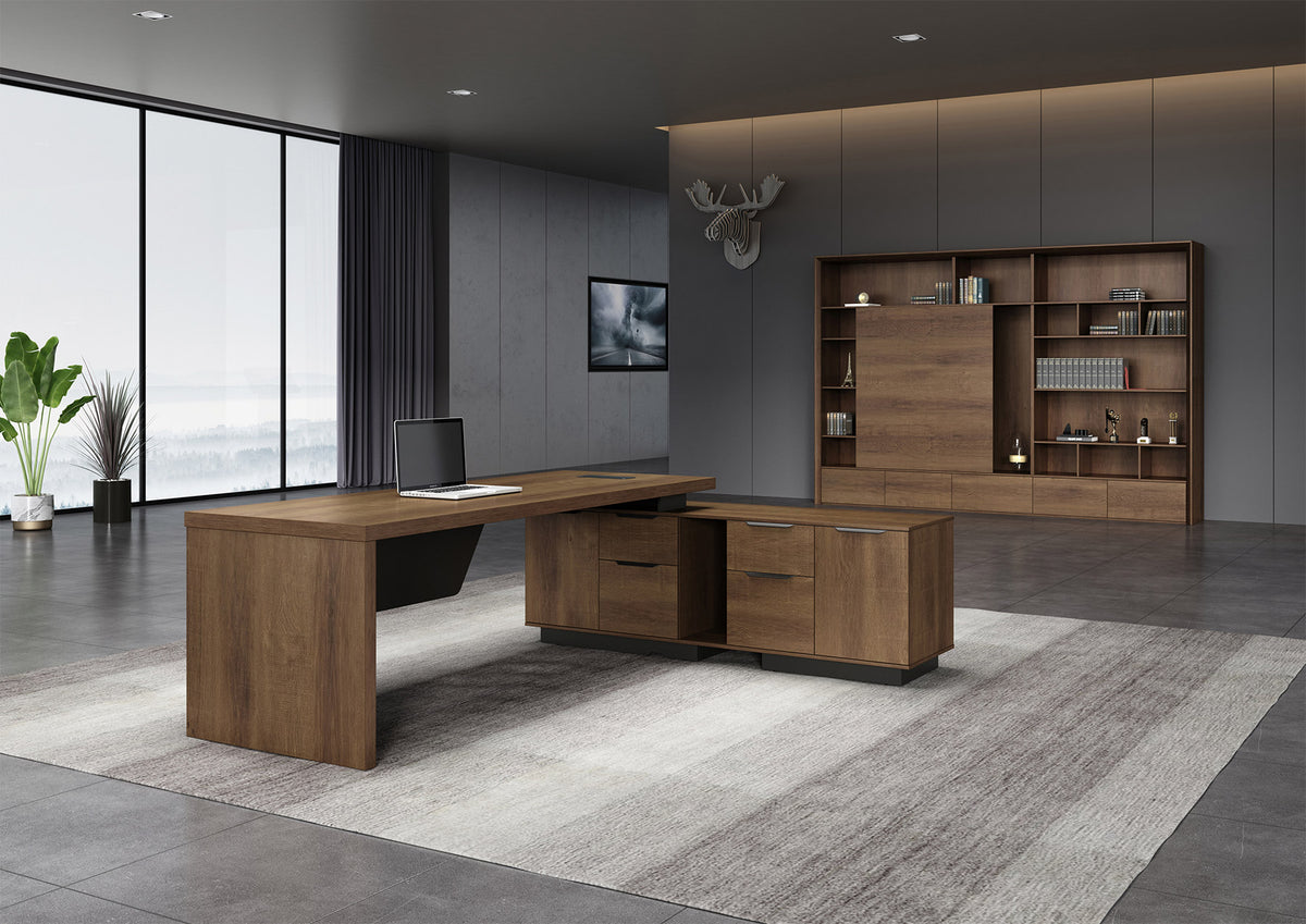 Executive Office Desk Adjustable 2.2M/2.4M With Right Return Brown Oak