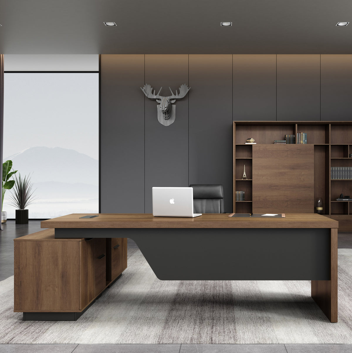 Executive Office Desk Adjustable 2.2M/2.4M With Right Return Brown Oak