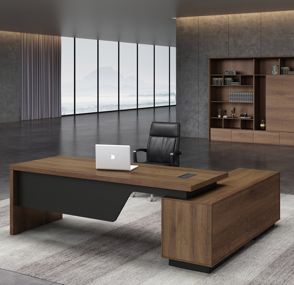 Executive Office Desk Adjustable 2.2M/2.4M With Left Return Brown Oak