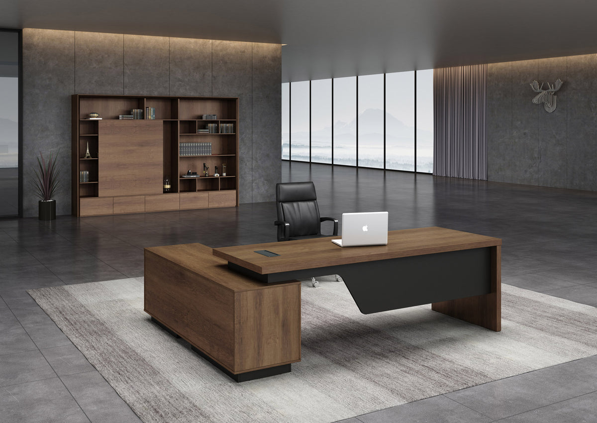 Executive Office Desk Adjustable 2.2M/2.4M With Right Return Brown Oak