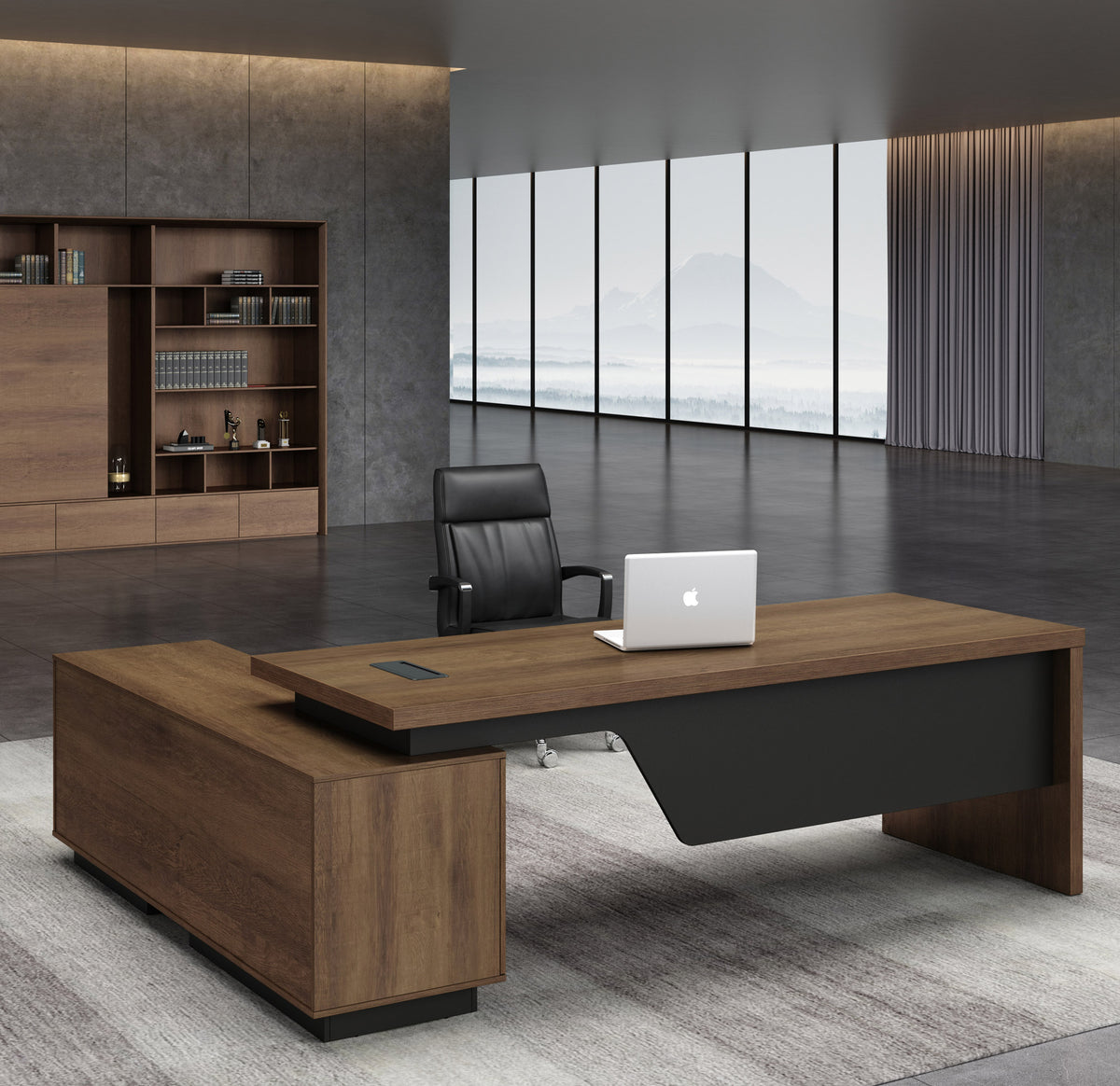Executive Office Desk Adjustable 2.2M/2.4M With Right Return Brown Oak